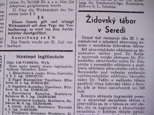 Článok v Židovskom vestníku o pracovnom tábore v Seredi. Leto 1942