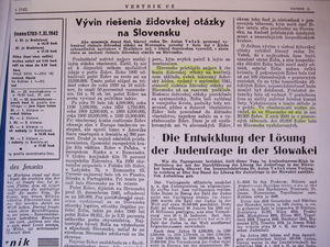 Vývin riešenia židovskej otázky na Slovensku. Vestník ústredne Židov, jeseň 1942